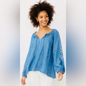 Lauren Conrad Embroidered Sleeves Top